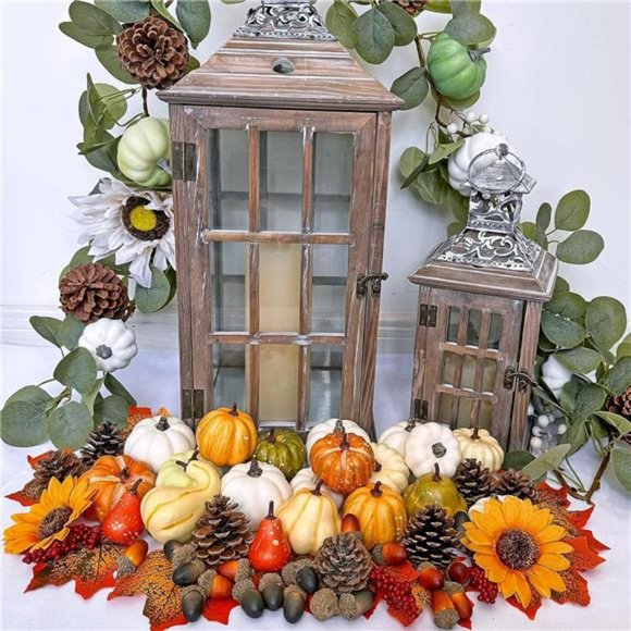 60 Pcs Assorted Small Artificial Pumpkins and Gourds Fall Harvest Decoration Set - Picture 7 of 7